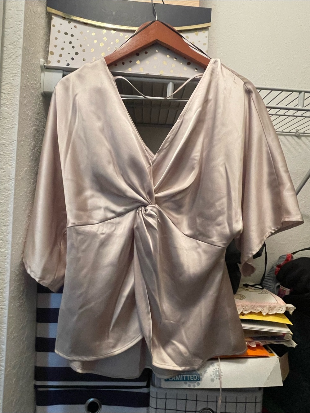 Pleione Satin-Like Blouse – Light Gold – Size M - Picture 2 of 6
